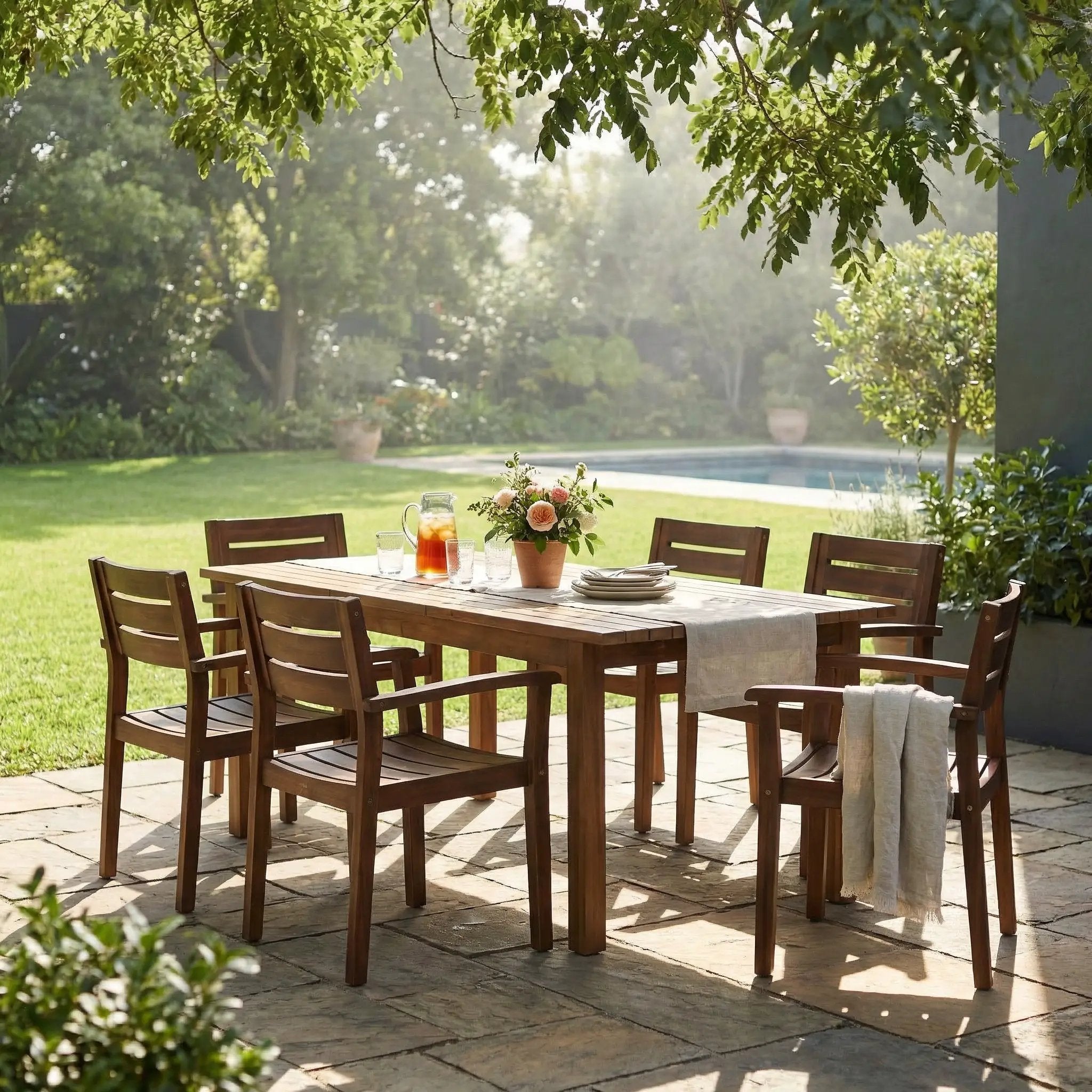 7 Pieces Acacia Wood Outdoor Dining Set by HouseOfZazla