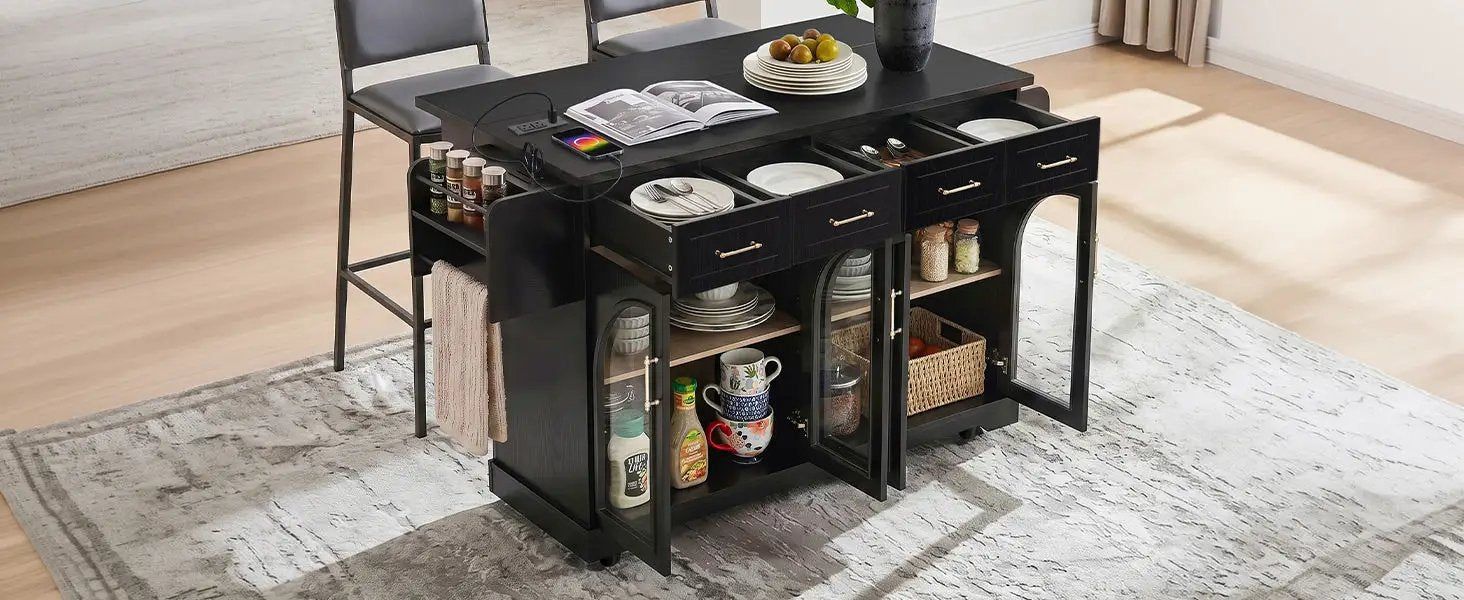 K&K 65" Kitchen Island with Storage & Drop Leaf by HouseOfZazla
