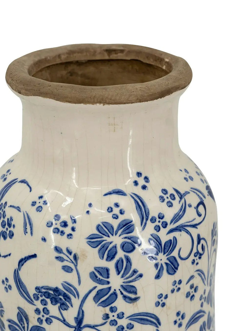 D5.7x12.5' Blue and White Ceramic Accent Vase with Traditional Floral Motifs by HouseOfZazla