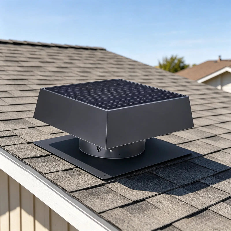 12" Flush Mount Trapezoid Solar Attic Vent with Dual Power Roof Exhaust Fan by HouseOfZazla