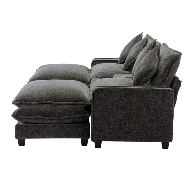 Modern Sectional Sofa With Removable Ottomans, USB Ports by HouseOfZazla