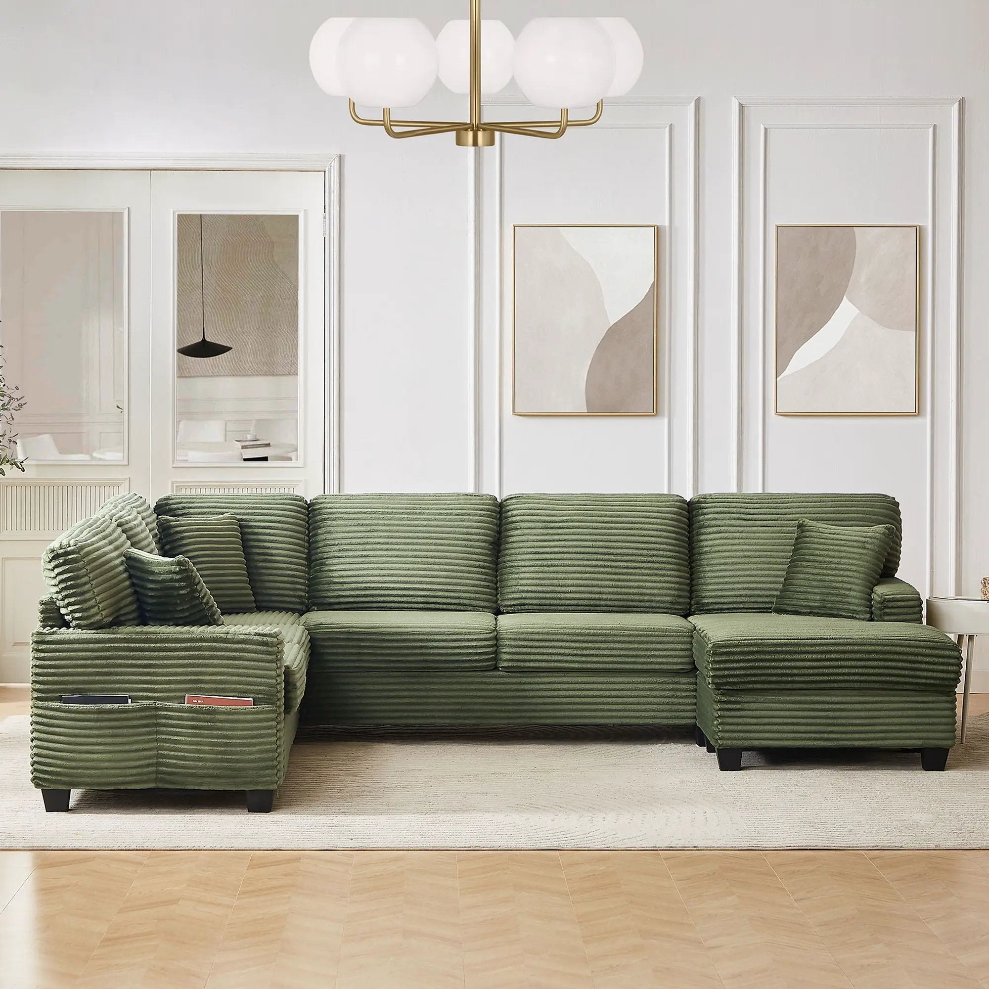 Upholstered U-Shaped Sectional Sofa With Movable Ottoman And Side Storage Pockets by Unique Piece Furniture