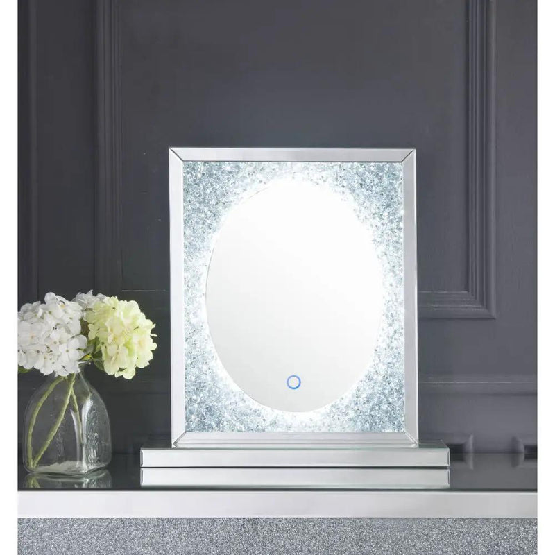 Noralie - 23" Accent Mirror With LED - Mirrored & Faux Diamonds by Unique Piece Furniture