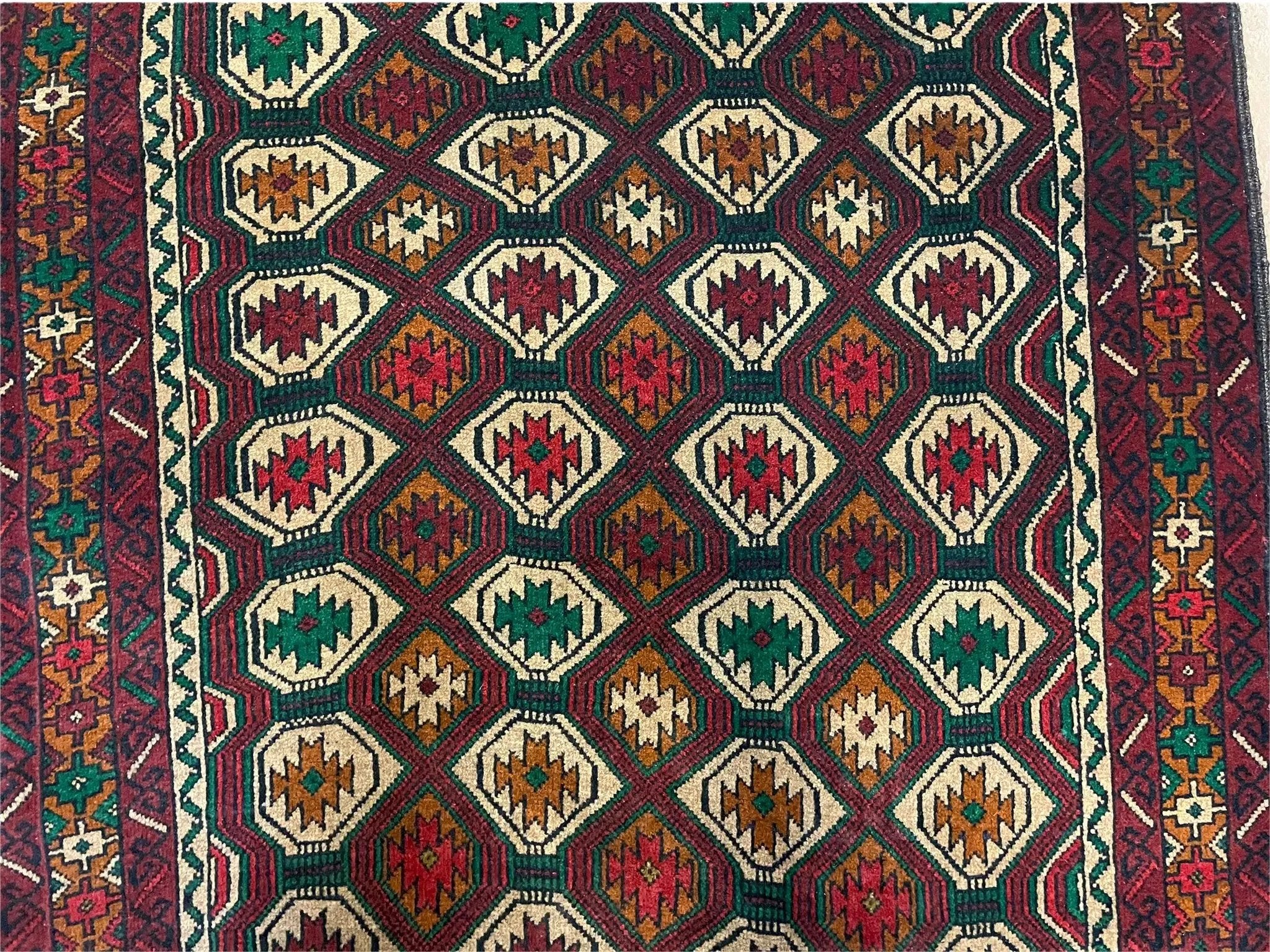 3x5 Vintage Handmade Wool Rug Tribal Turkoman Balouch Prayer Rug Organic Dyes by Jewel Rugs