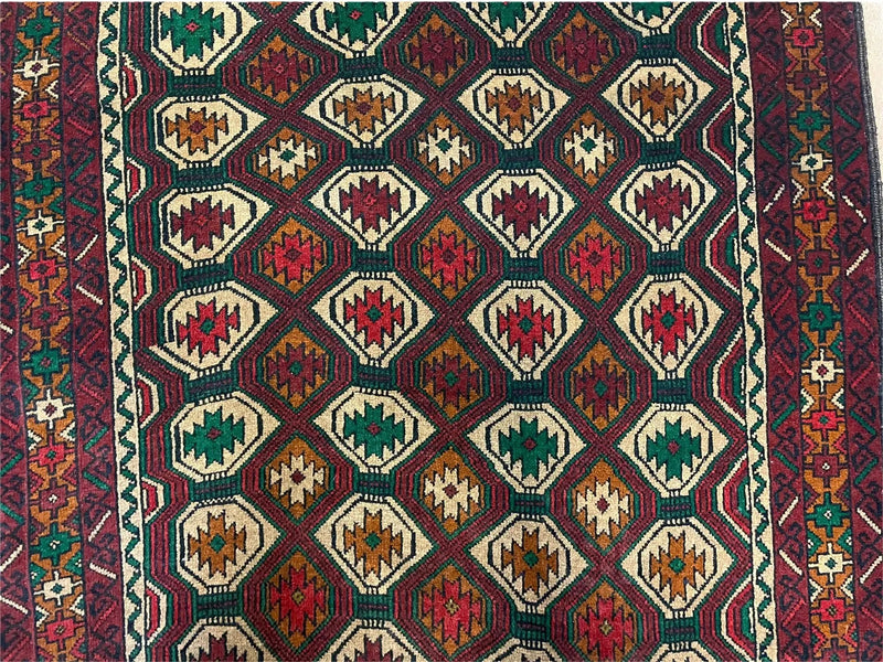 3x5 Vintage Handmade Wool Rug Tribal Turkoman Balouch Prayer Rug Organic Dyes by Jewel Rugs