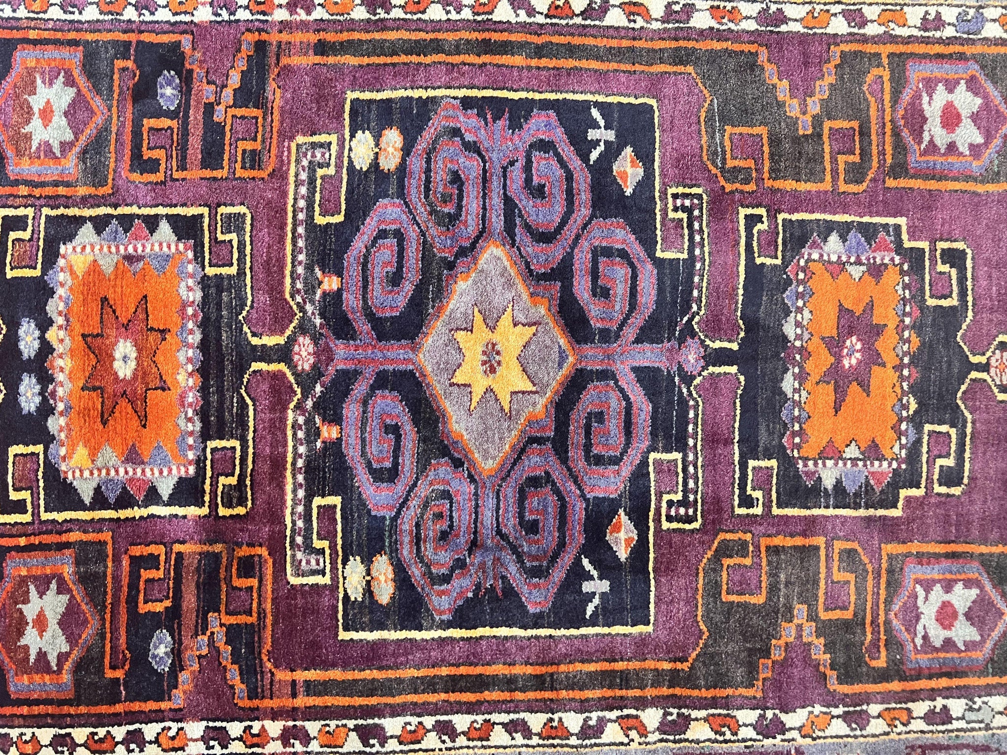 Persian Tribal Rug 5x6, Persian Nahavand Rug, Purple, Geometric Vintage Wool Handmade Carpet by Jewel Rugs