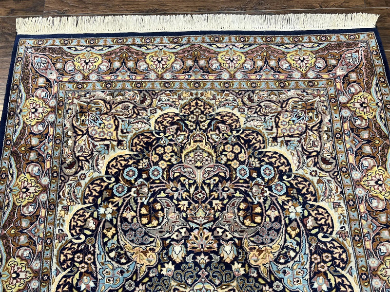 Pak Persian Rug 5x7, Navy Blue Hand Knotted Wool Oriental Carpet 5 x 7 ft, Floral Medallion, Traditional Vintage Pakistani Rug, 225 KPSI by Jewel Rugs