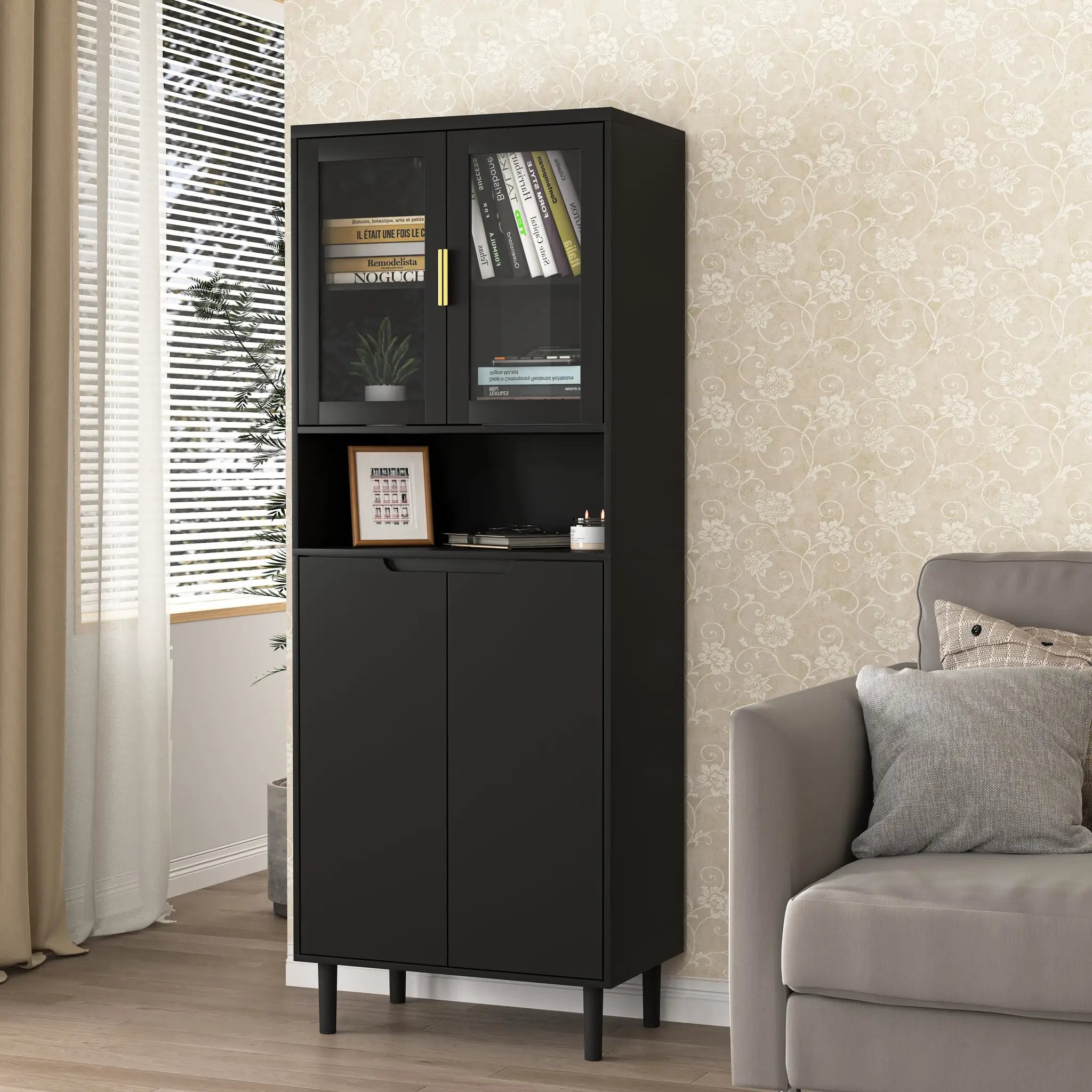 Tempered Glass Door Tall Storage Bookcase by HouseOfZazla
