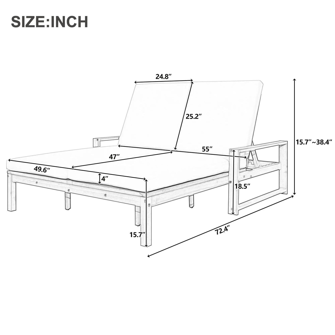 Outdoor Double Lounge Chair With 5 Position Adjustable Backrest by Unique Piece Furniture