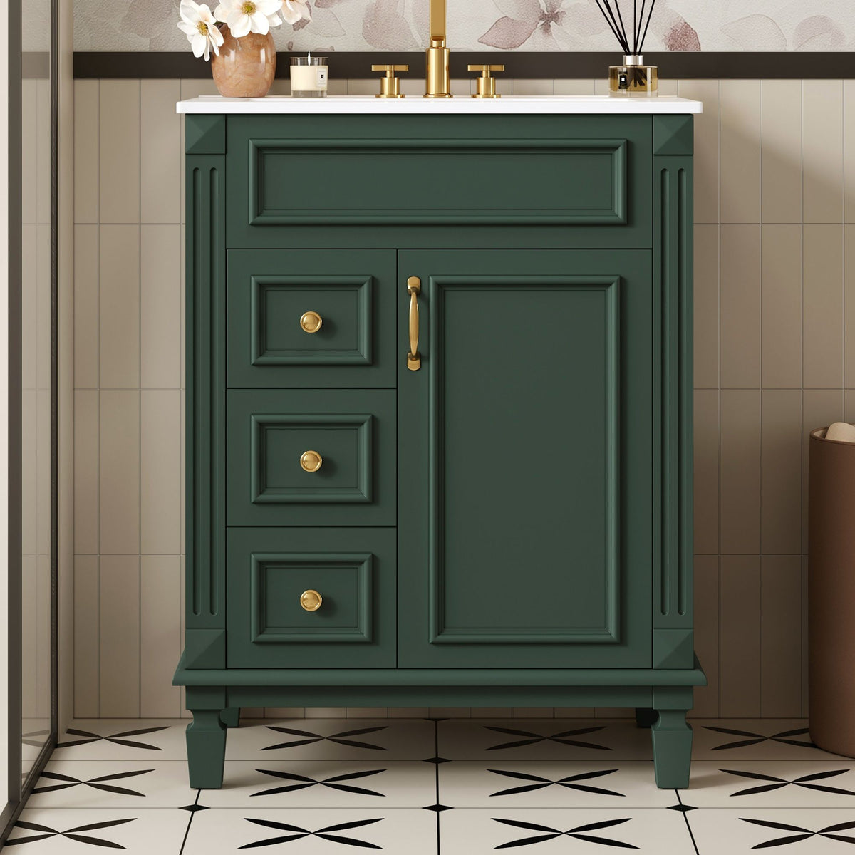 Bathroom Vanity With Sink, Compact Cabinet & 2 Drawers And Adjustable Shelf, photo 34 of 40