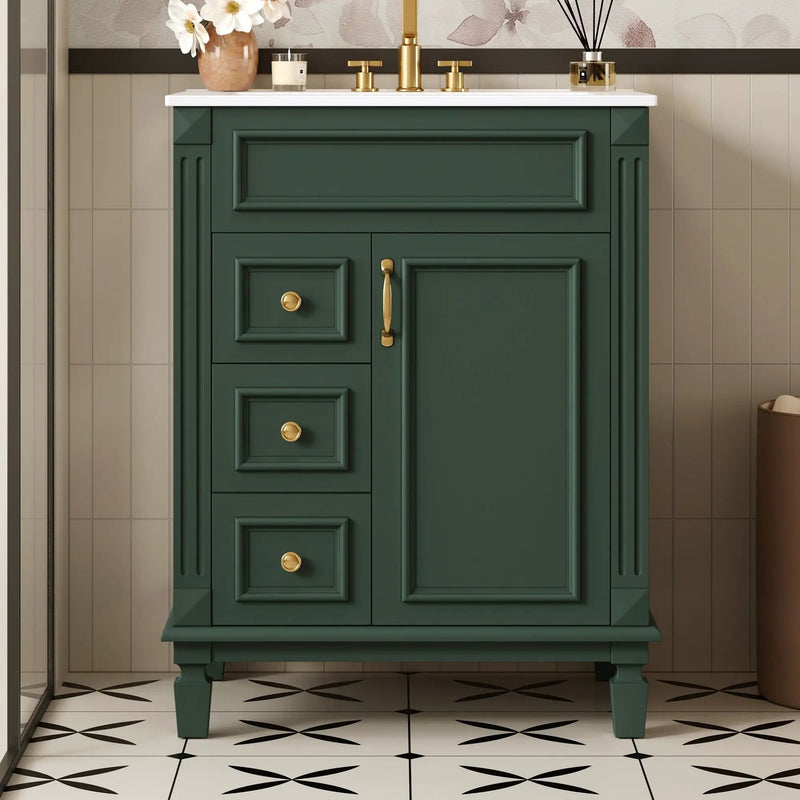 Bathroom Vanity With Sink, Compact Cabinet & 2 Drawers And Adjustable Shelf by Unique Piece Furniture