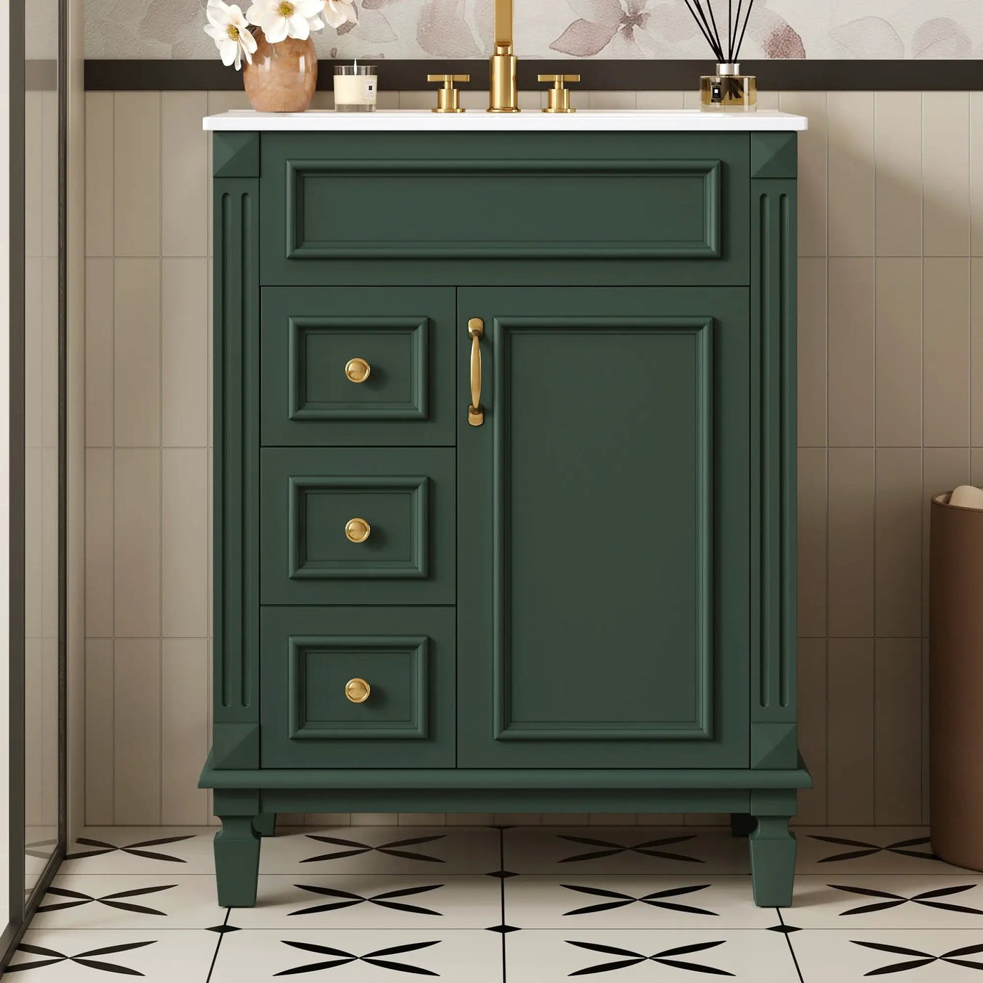 Bathroom Vanity With Sink, Compact Cabinet & 2 Drawers And Adjustable Shelf by Unique Piece Furniture