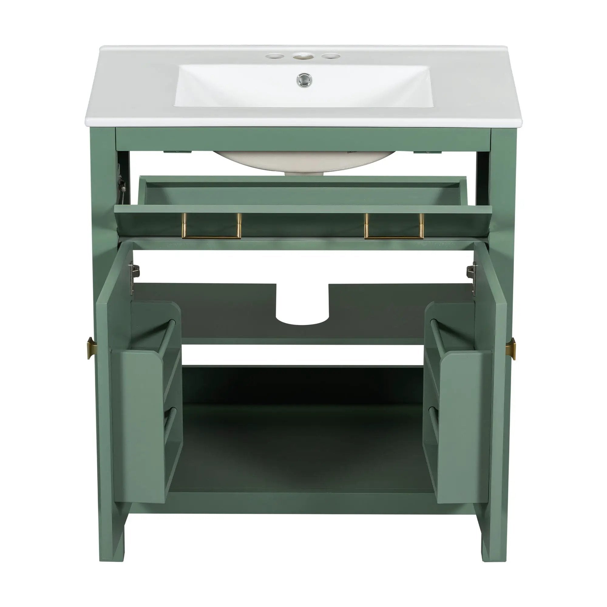 Bathroom Vanity With Ceramic Sink, Modern Single Bathroom Cabinet With 2 Doors And A Shelf, Soft Close Doors by HouseOfZazla