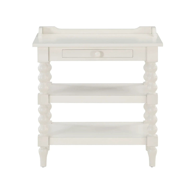 Aria - Nightstand With Styling, 2 Shelves, Pull Out Tray, Spool Turned Legs - Antique White by HouseOfZazla