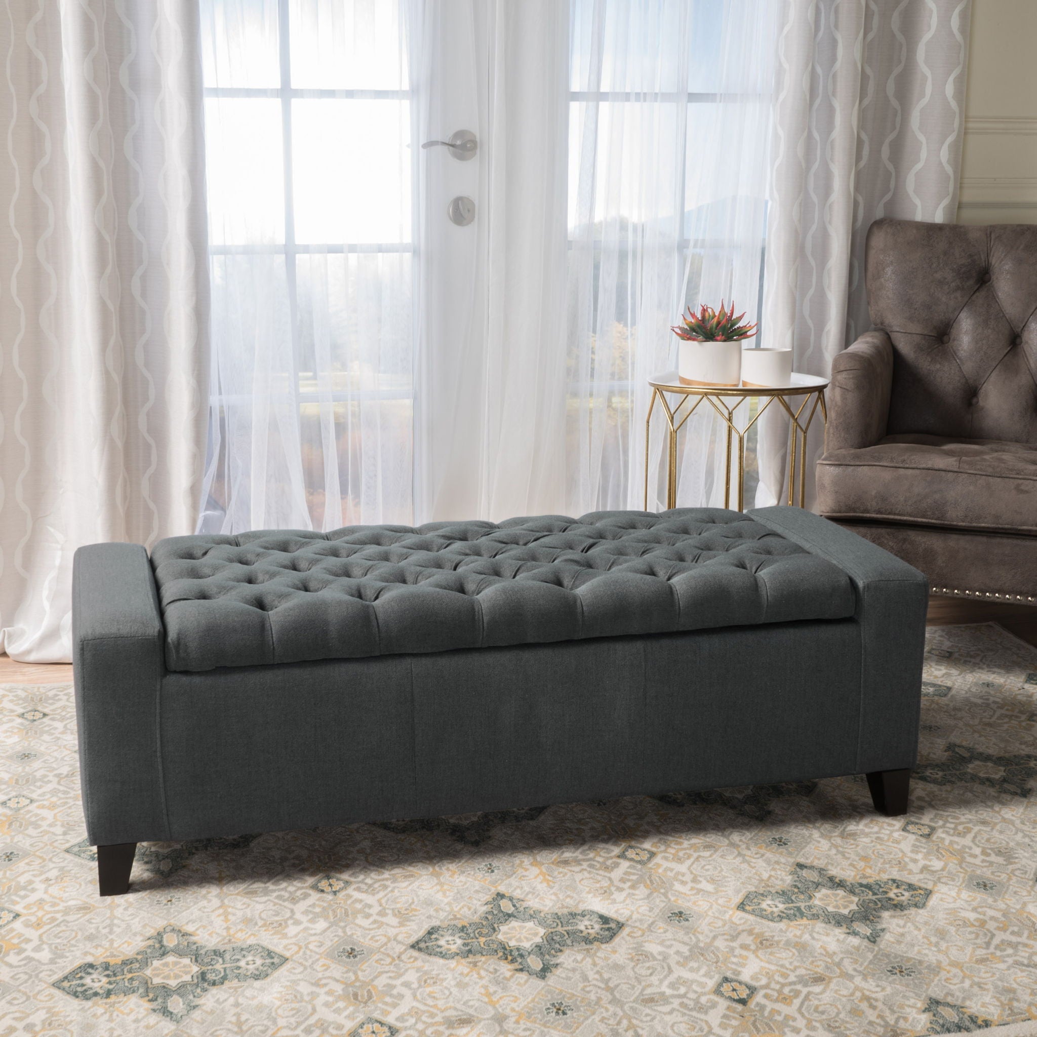 Contemporary Storage Ottoman With Tufted Top - Dark Gray by HouseOfZazla