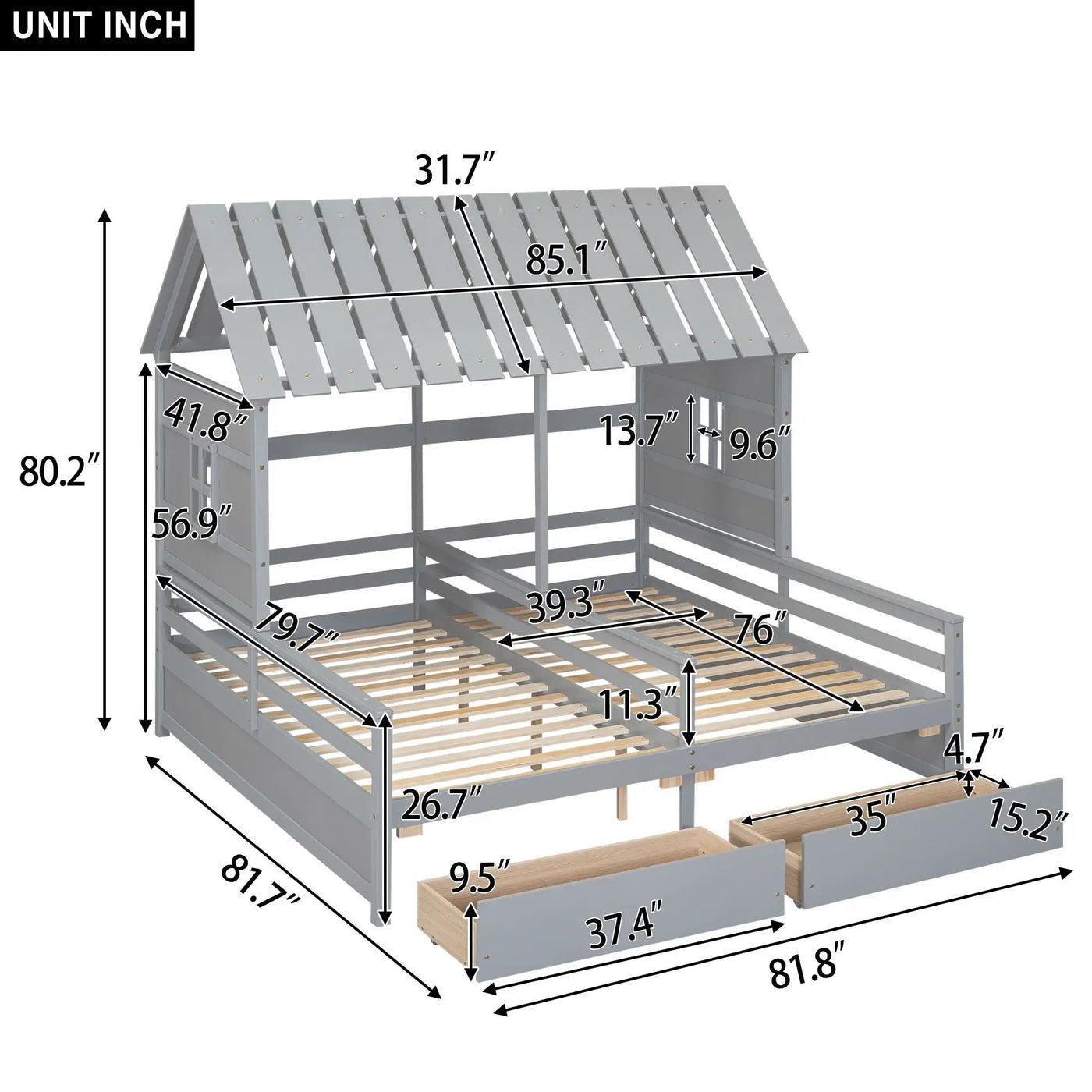 House Platform Beds With 2 Drawers, Side By Side Design by HouseOfZazla