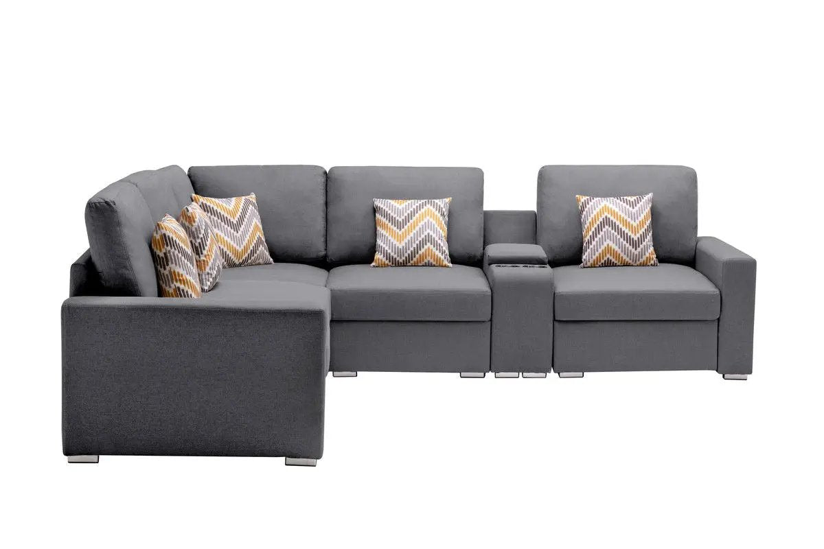 Nolan - Fabric 6 Piece Sectional Sofa With Pillows And Interchangeable Legs by HouseOfZazla