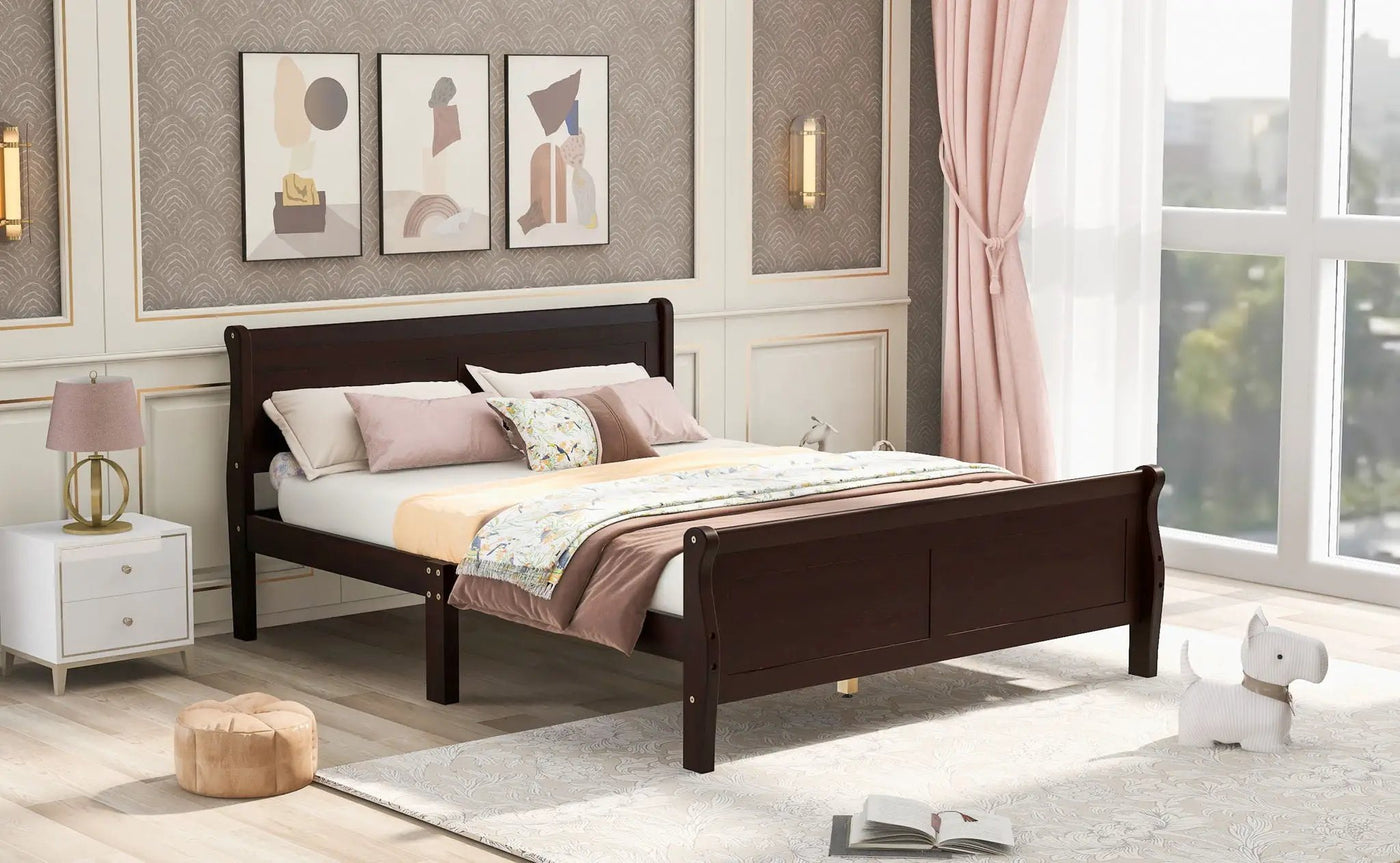 Platform Bed Frame Mattress Foundation Sleigh Bed With Headboard / Footboard / Wood Slat Suppor by Unique Piece Furniture