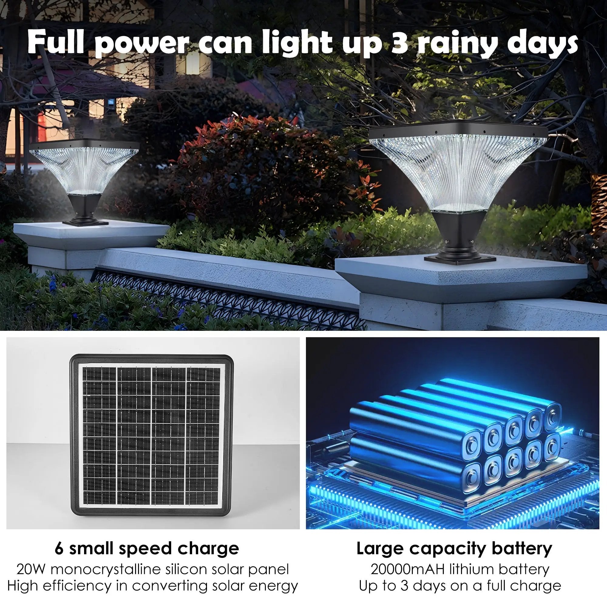 15" Black Outdoor Post Light - LED with Remote Control by HouseOfZazla