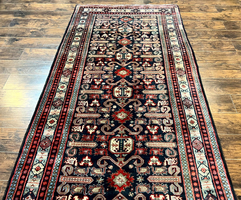 Persian Wide Runner Rug 4.8 x 10, Persian Kalegi Ardabil Rug, Perpedil Caucasian Rug, Antique Handmade Wool Carpet, Navy Blue Red, Tribal Rug by Jewel Rugs