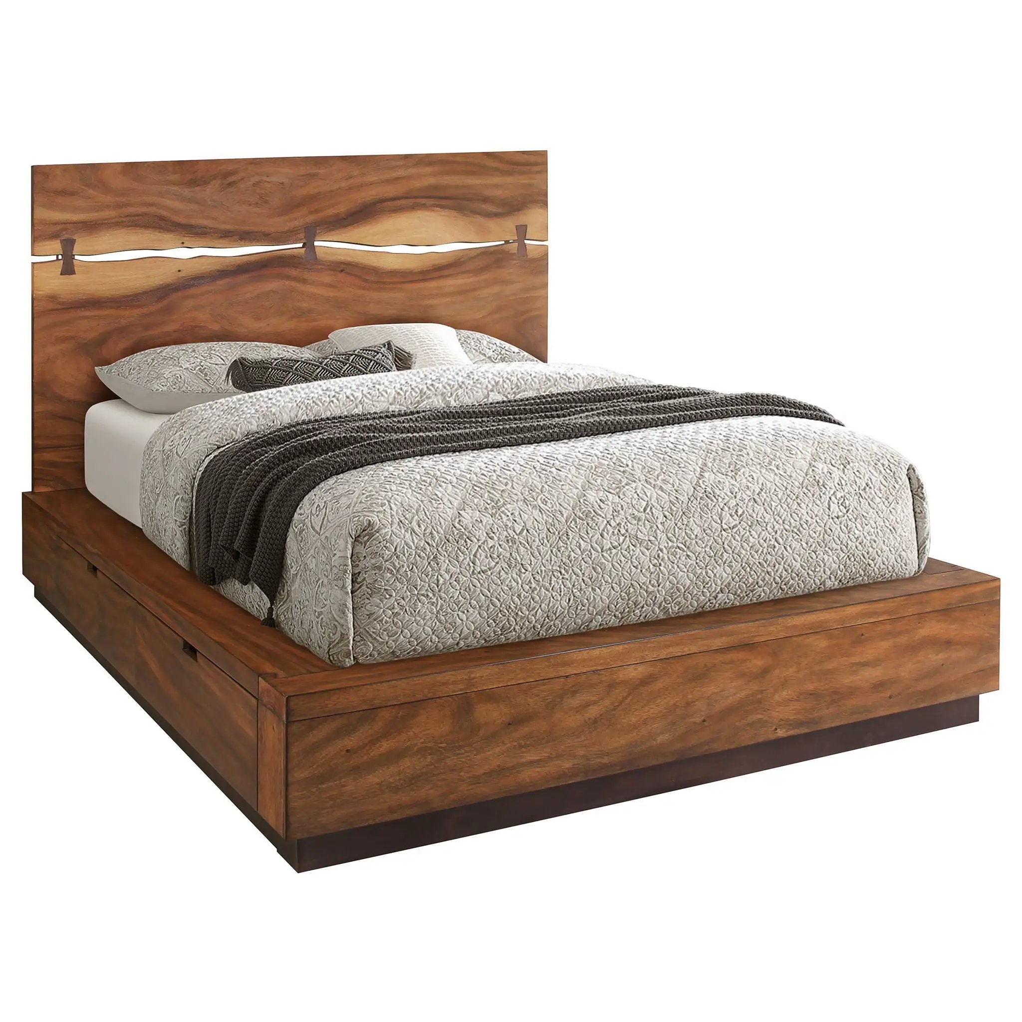 Winslow Wood Eastern King Storage Panel Bed Smokey Walnut by Unique Piece Furniture