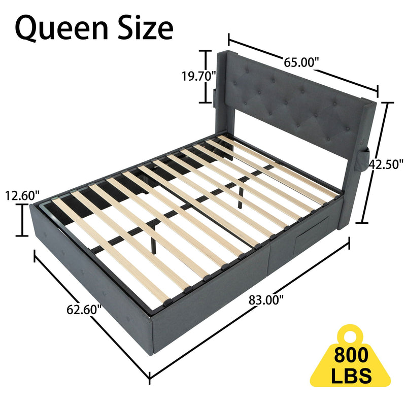Bed With Gas Lift Storage, USB Ports by HouseOfZazla