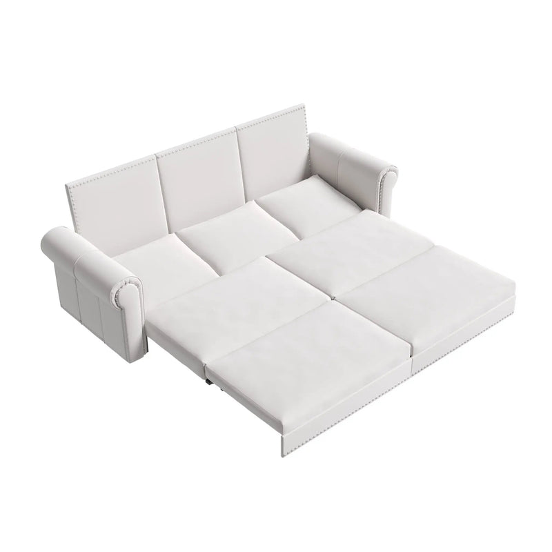 3 In 1 Convertible Sleeper Sofa With Nailhead Trim & Rolled Arm