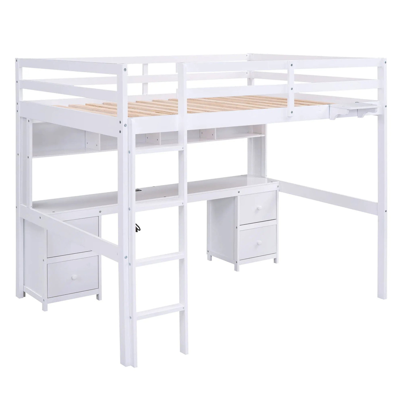 Loft Bed With Desk, Cabinets, Drawers, Charging Station And Bedside Tray by HouseOfZazla