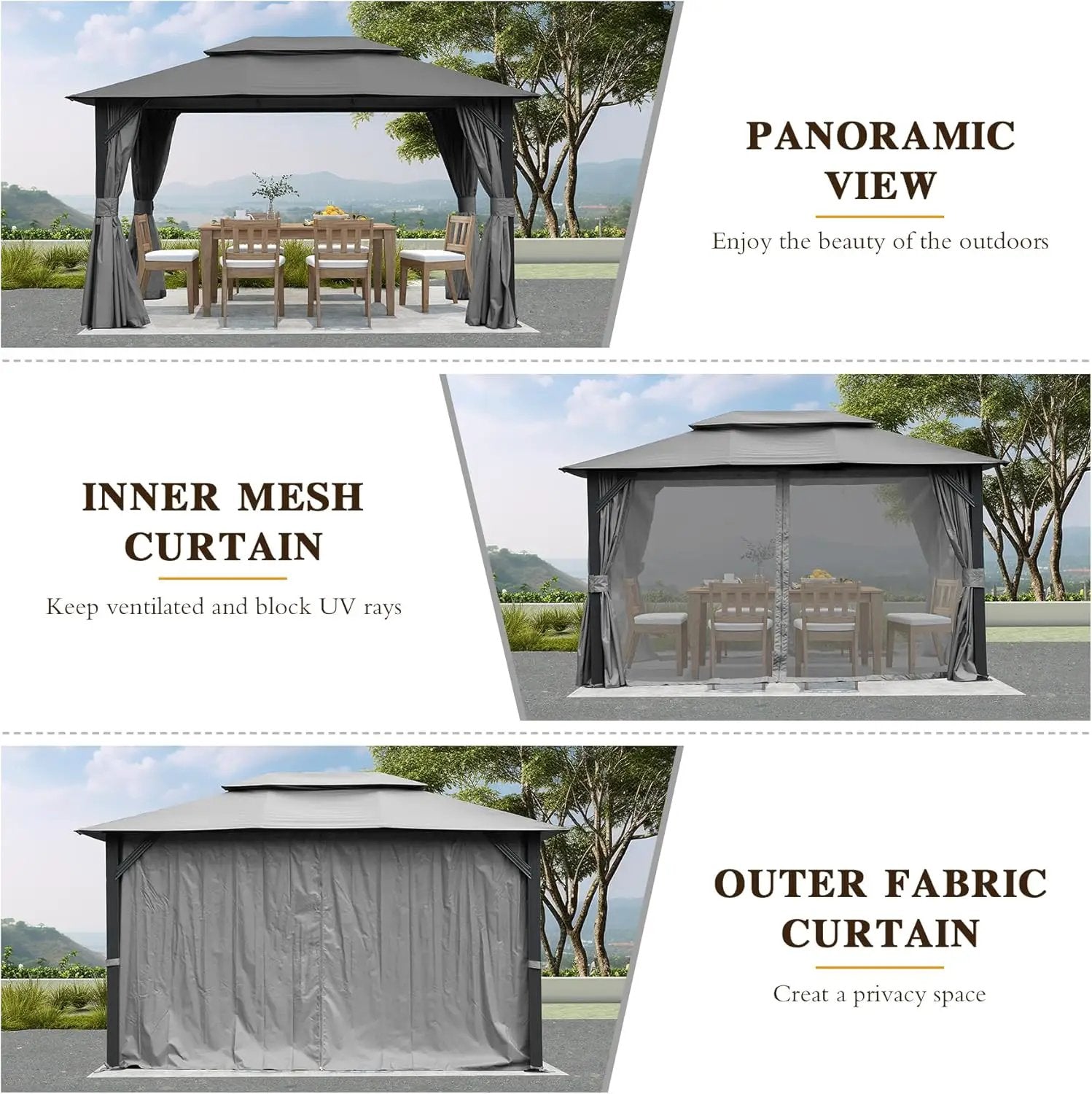 10'x13' Outdoor Gazebo with Double Roof and Mosquito Netting by HouseOfZazla