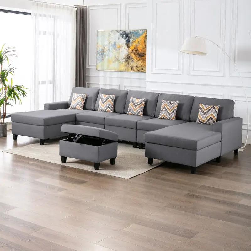 Nolan - Fabric 6 Piece Sectional Sofa With Pillows And Interchangeable Legs by Unique Piece Furniture