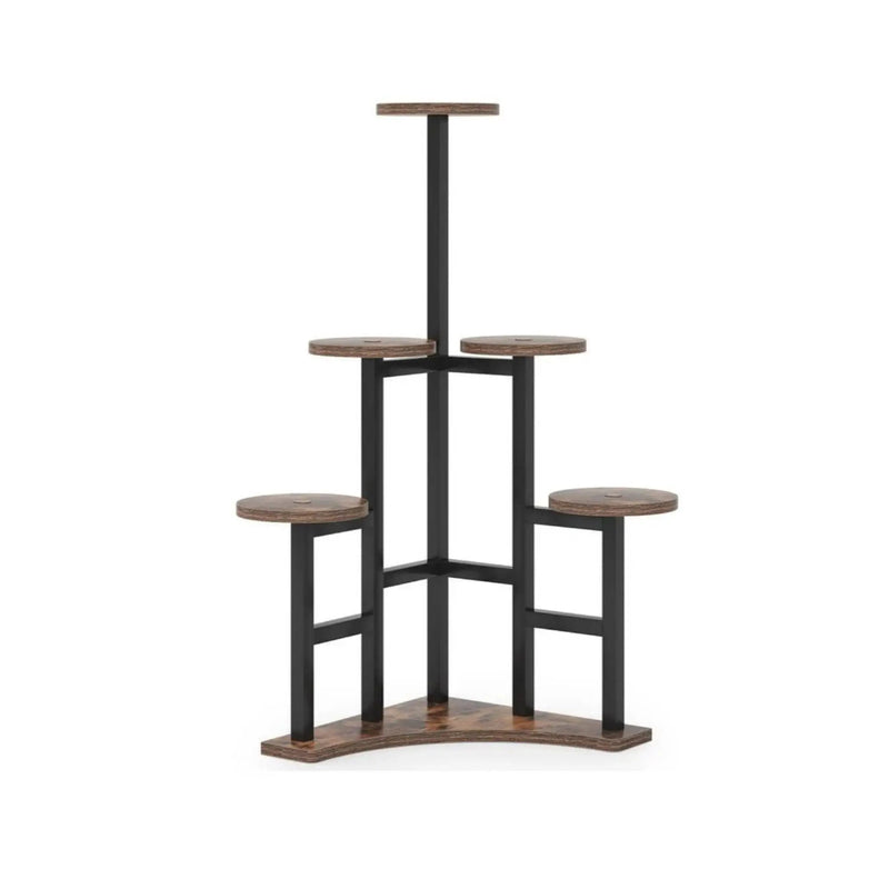 6 Tier Corner Plant Shelf With Frame For Living Room - Rustic Brown by HouseOfZazla