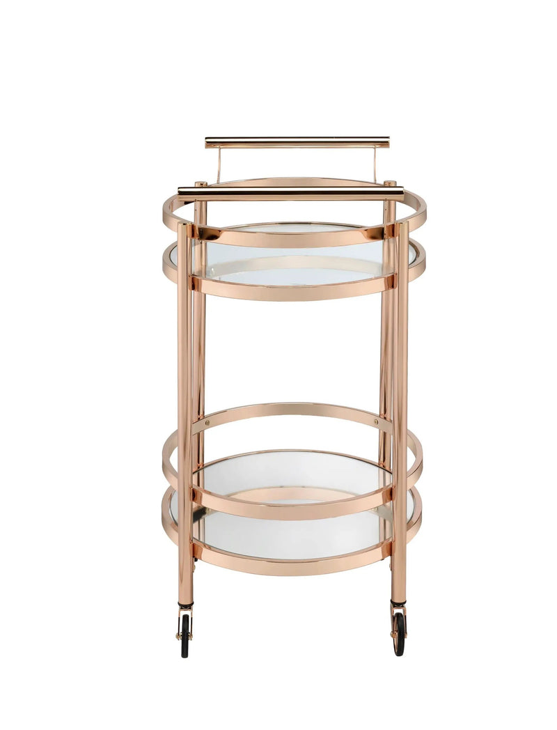 Lakelyn Clear Glass & Rose Gold Finish Serving Cart by HouseOfZazla