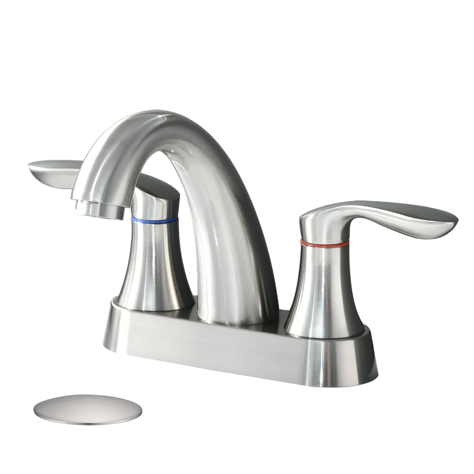 Two Handle 4 Inch Centerset Bathroom Sink Faucet with Pop-Up Drain, Brushed Nickel by HouseOfZazla