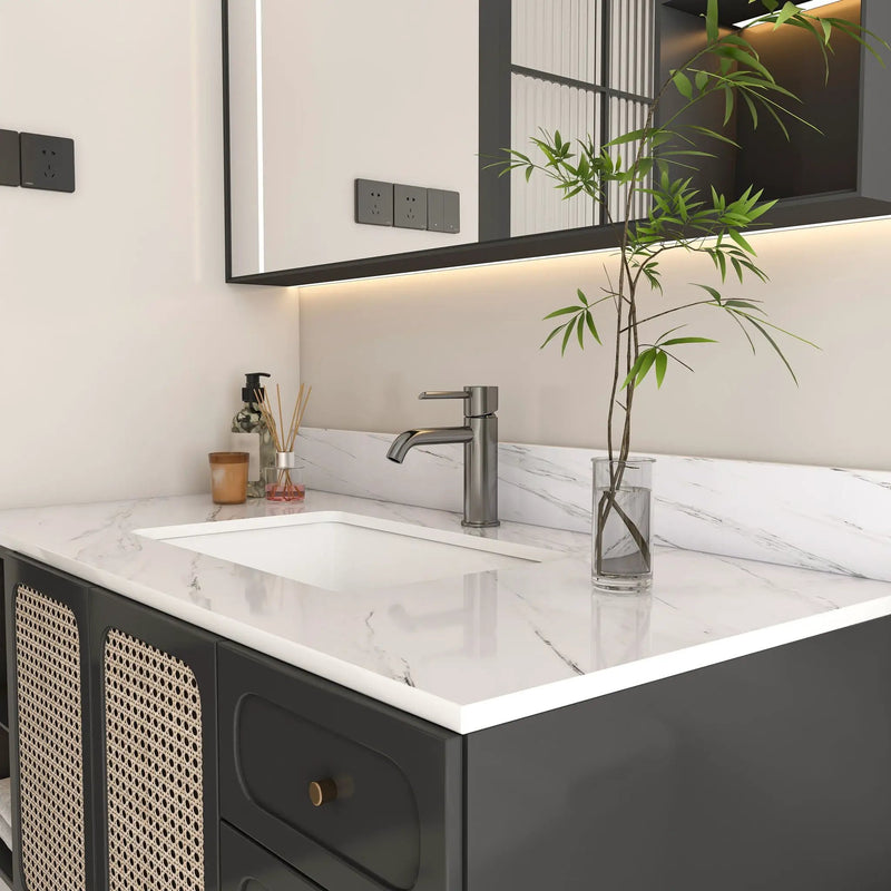 Bianco Carrara Venato Marble Vanity Top With Pre Drilled Faucet Hole And Undermount Sink by HouseOfZazla