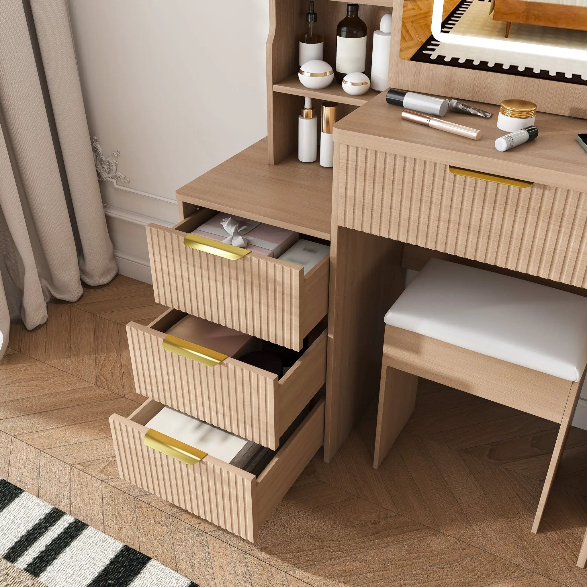 Modern Vanity Desk With 3 LED Lighting Modes, 4 Drawers by HouseOfZazla