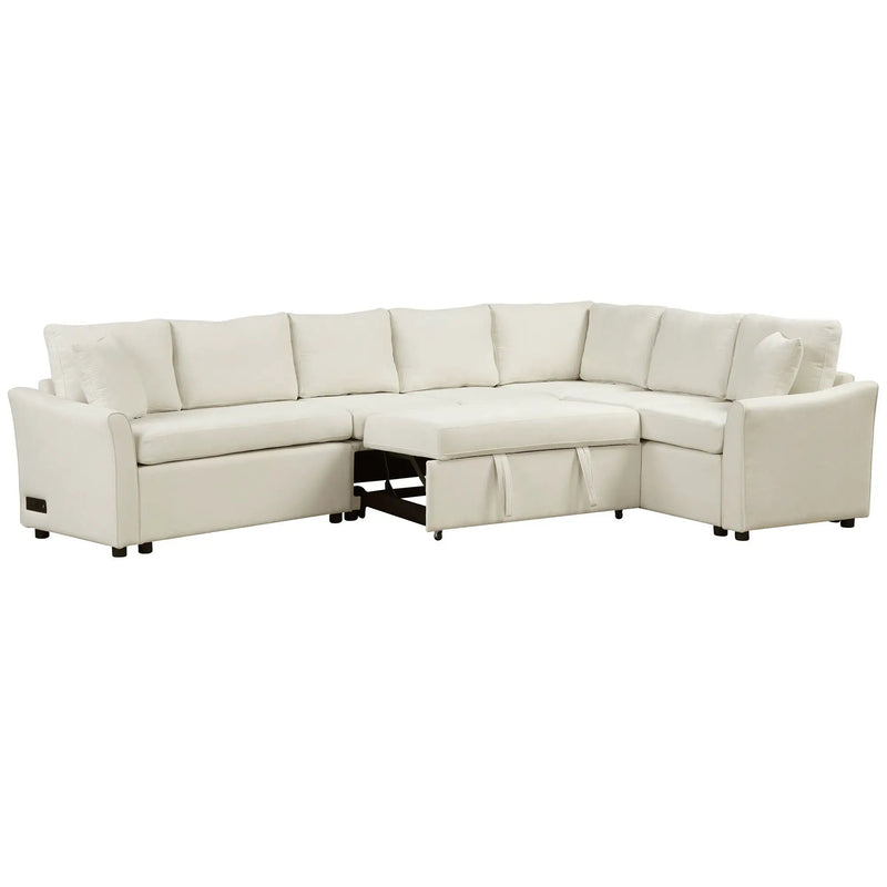 L-Shaped Sofa Convertible Sofa Bed Pull Out Sofa Sleeper With Two Back Pillows, Two USB Ports And Two Power Sockets For Living Room by HouseOfZazla