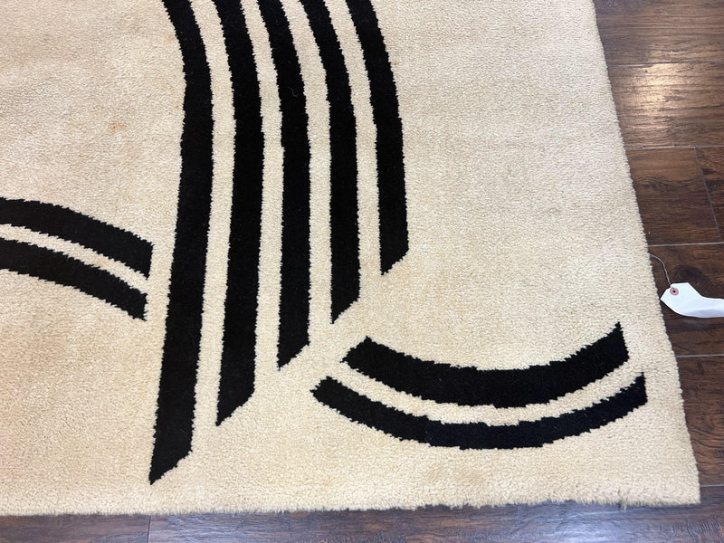 Modern Rug 6x9, Cream and Black, Abstract Pattern by Jewel Rugs