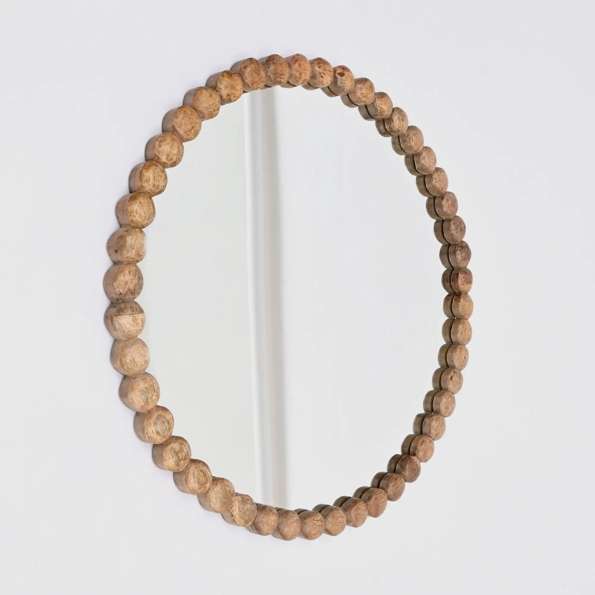 Decorative Round Hanging Wall Mirror With Bead Design Frame - Natural by HouseOfZazla