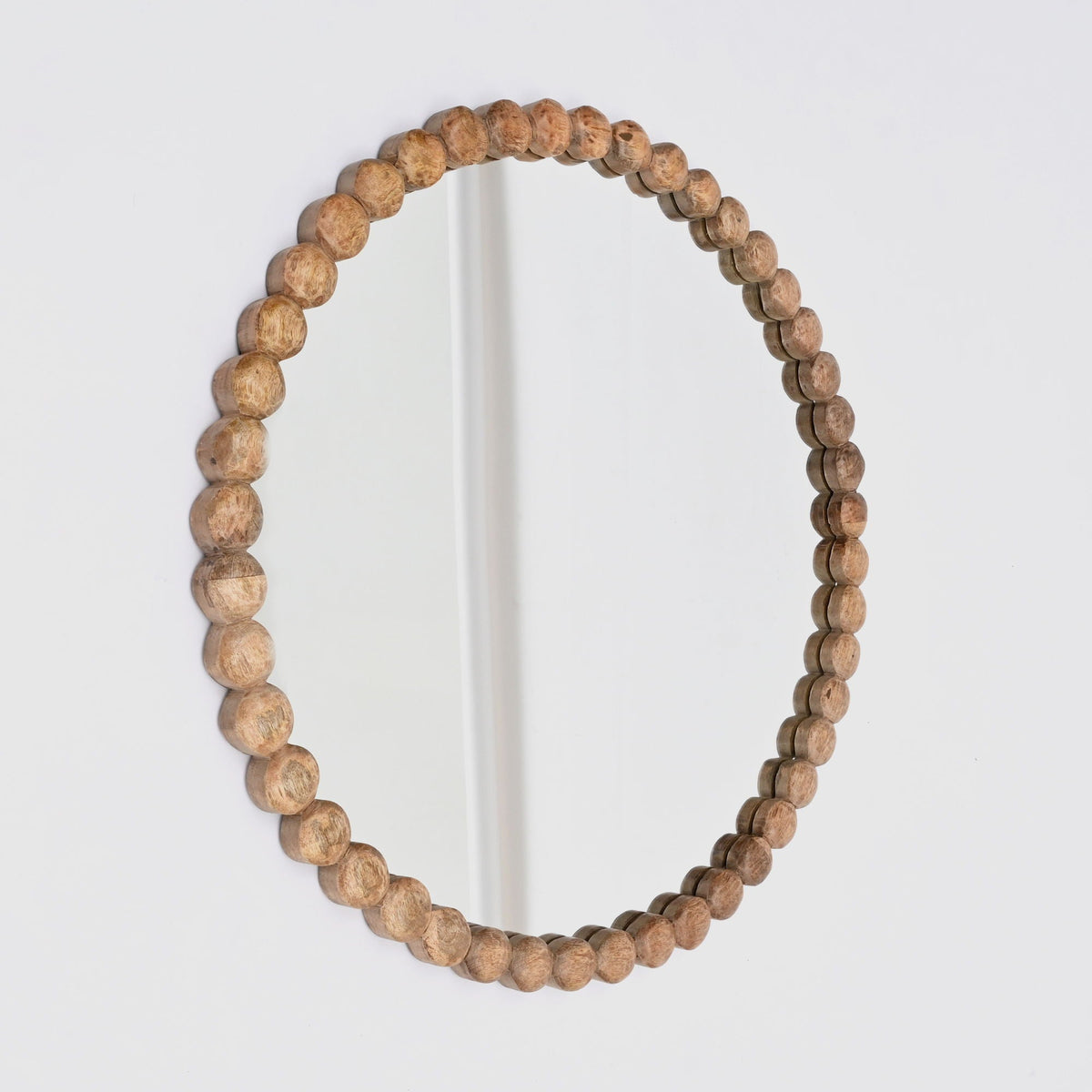 Decorative Round Hanging Wall Mirror with Bead Design Frame - Natural, photo 6 of 6
