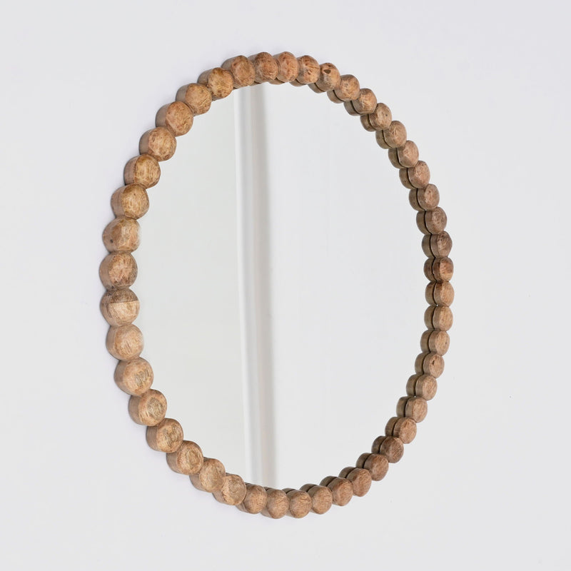 Decorative Round Hanging Wall Mirror with Bead Design Frame - Natural, photo 6 of 6