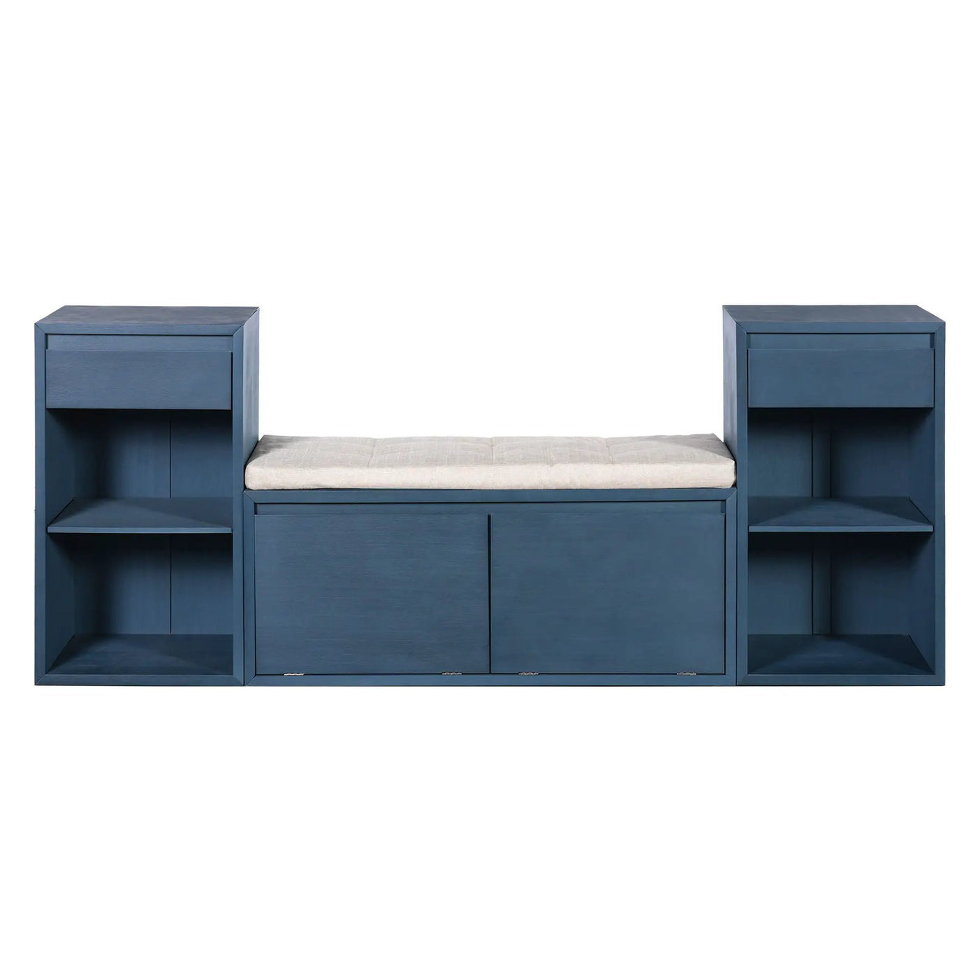 Entryway Storage Bench With Cushion, Drawers & Open Shelves by HouseOfZazla