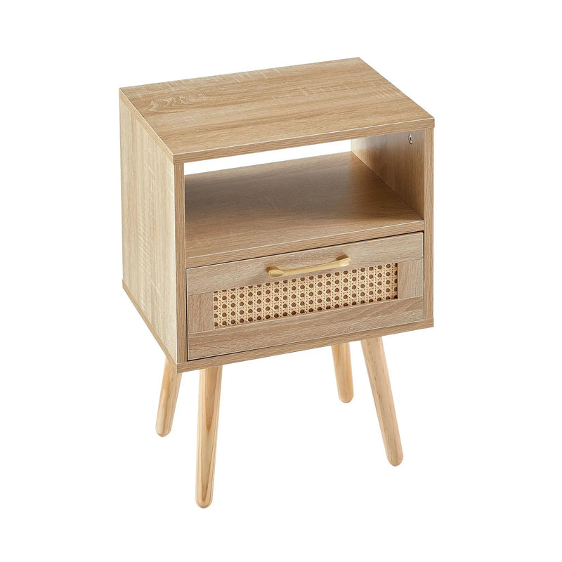 15.75" Rattan End Table With Drawer And Solid Wood Legs, Modern Nightstand, Side Table For Living Room, Bedroom by Unique Piece Furniture