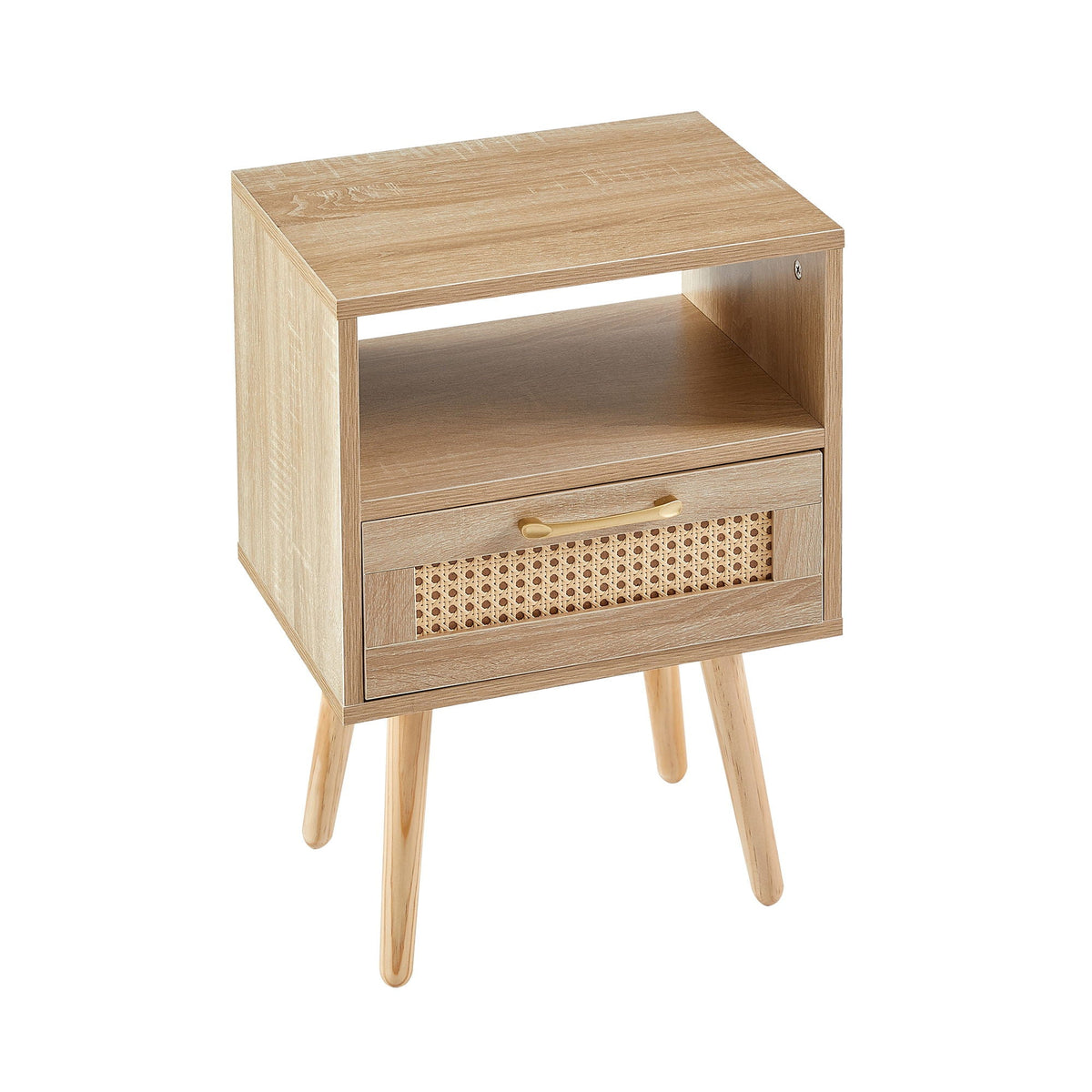 Rattan End Table Nightstand with Drawer and Solid Wood Legs - Black, White, or Light Brown, photo 38 of 40