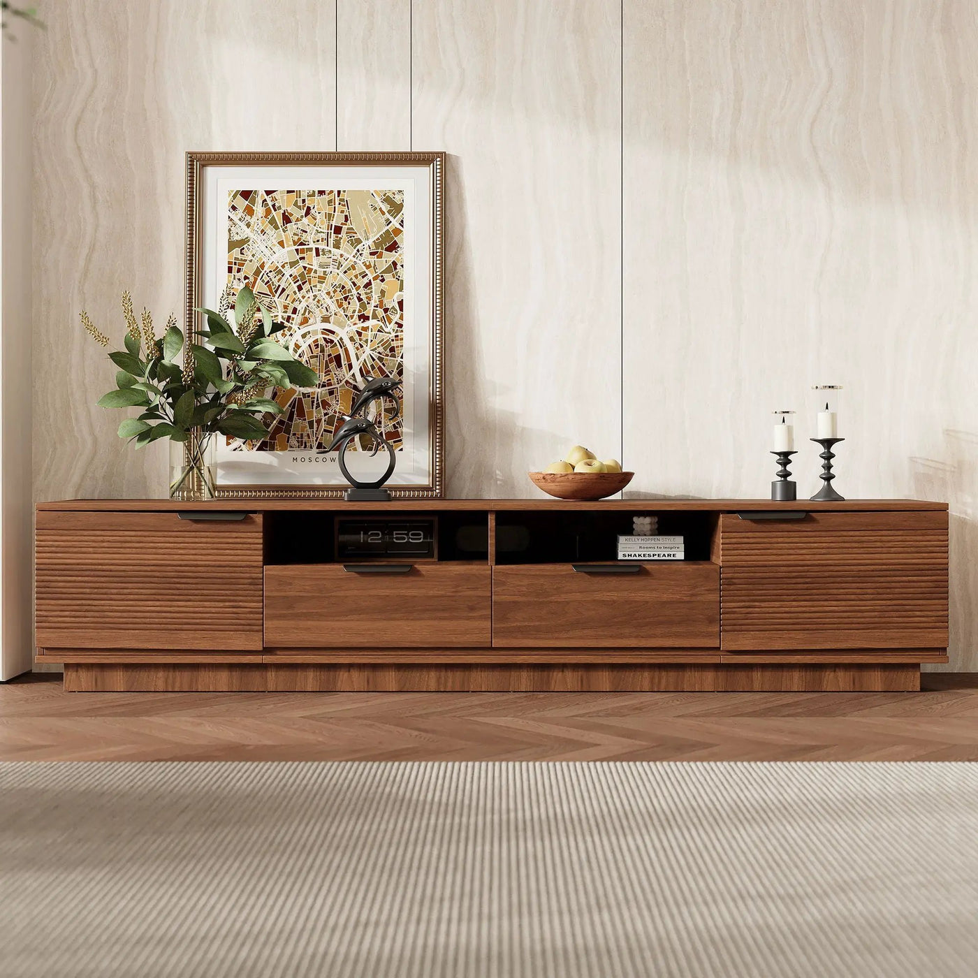 TV Stand Entertainment Center with Deep Drawers, Cable Management & Soft Closing Hinges by HouseOfZazla