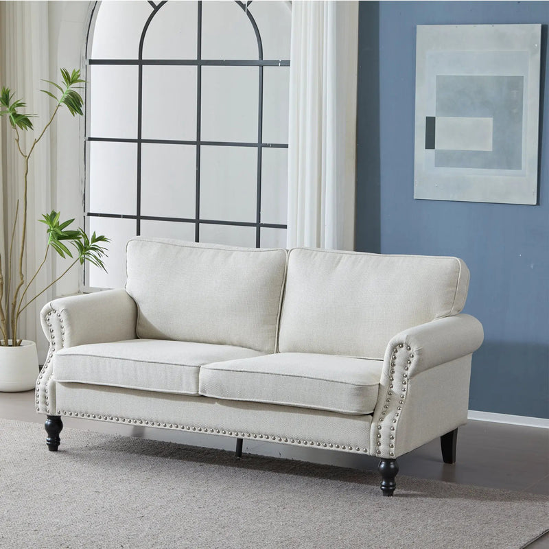 68 Inch Faux Leather Rolled Arm Sofa with Nailhead Trim by HouseOfZazla