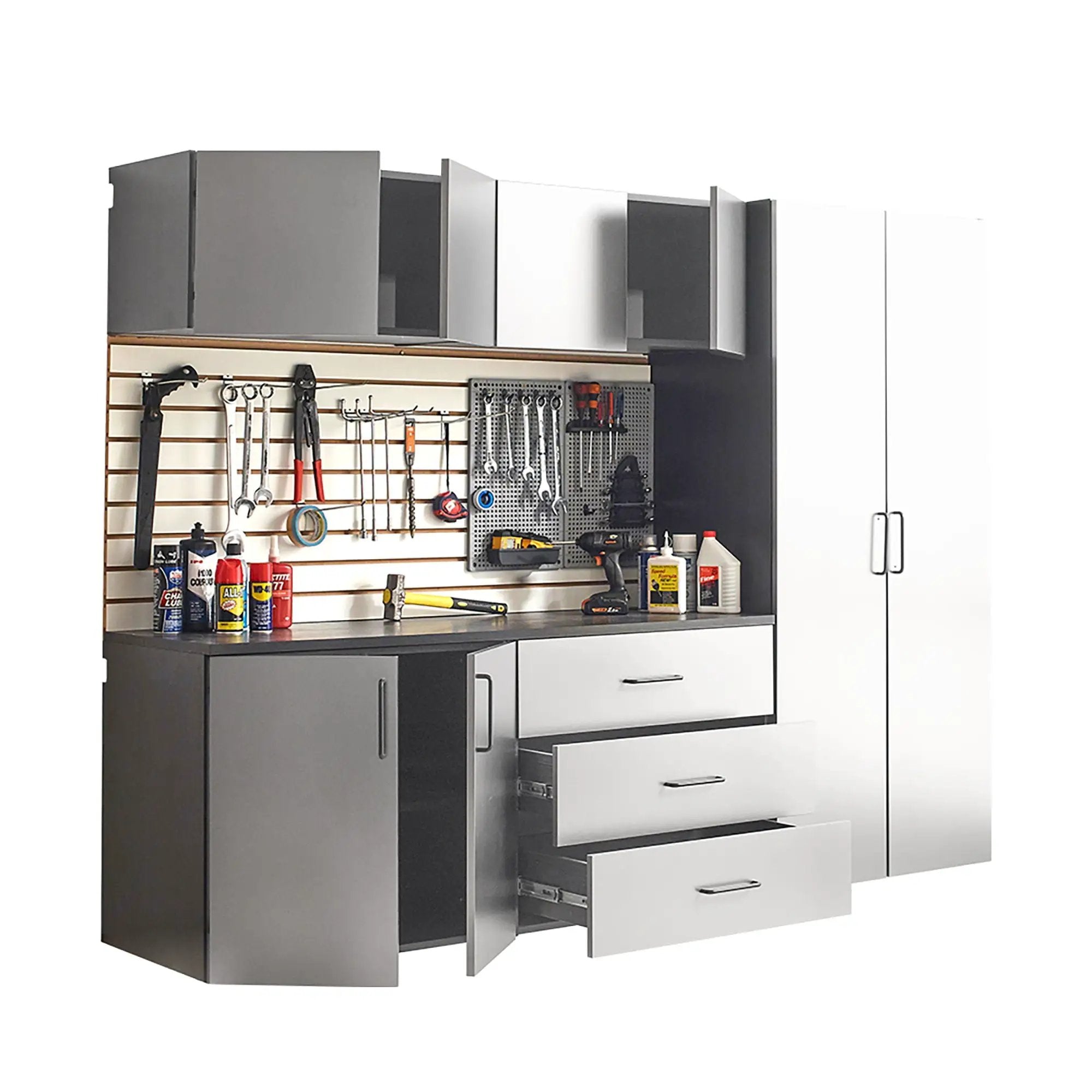 Astro Series - Garage Cabinet Set B With Soft Closing Drawers - Metallic Gray by HouseOfZazla