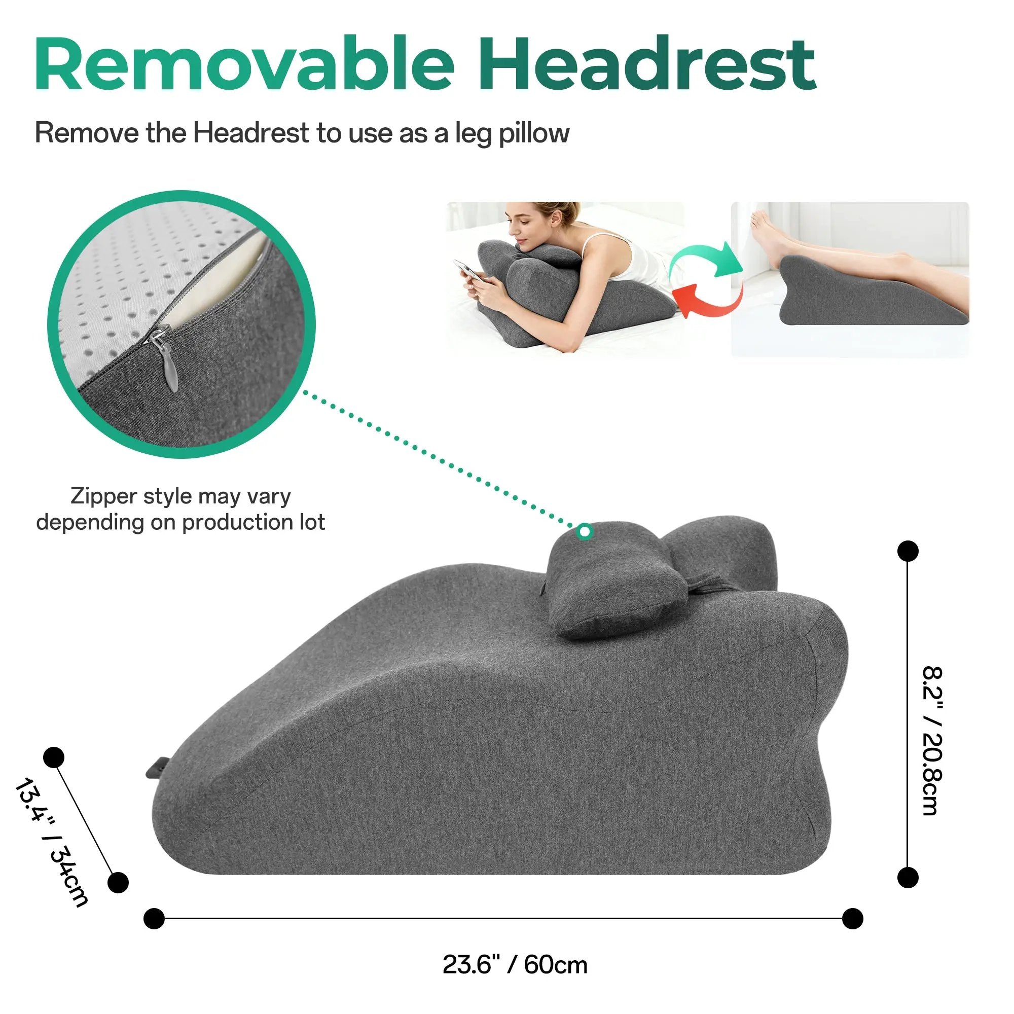 Ergonomic Spinal Posture Support & Multi-Functional Bed Pillow - Grey by HouseOfZazla