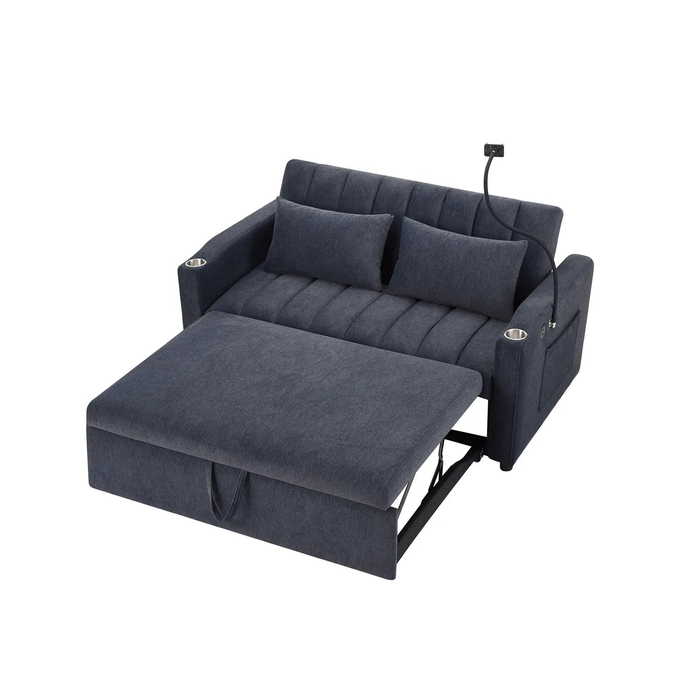 Convertible Sofa Bed Loveseat Sofa With Three USB Ports, Two Side Pockets, Two Cup Holders And 360° swivel Phone Holder For Living Room by HouseOfZazla