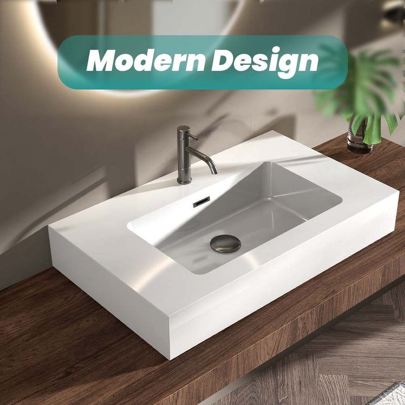 Integrated Solid Surface Basin, 30-Inch, Glossy White, photo 2 of 10