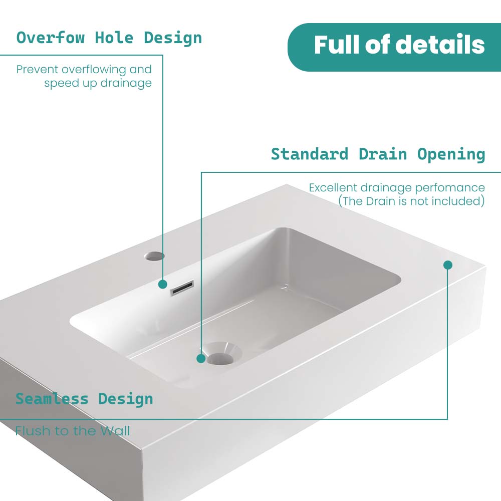 Integrated Solid Surface Basin, 30-Inch, Glossy White, photo 7 of 10